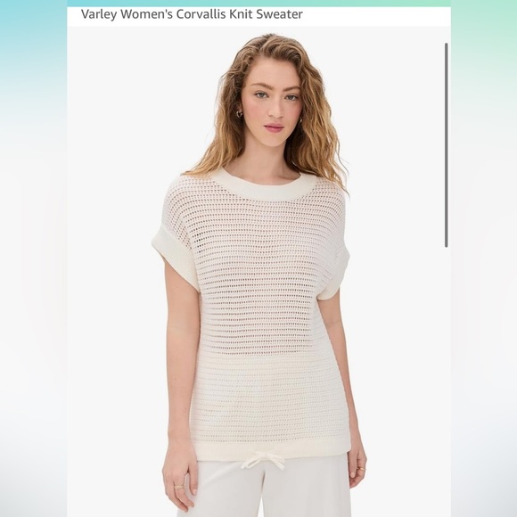 Varley Corvallis Mesh Knit Short Sleeve Sweater Top Beachy Coastal Ivory Size M - Picture 2 of 5